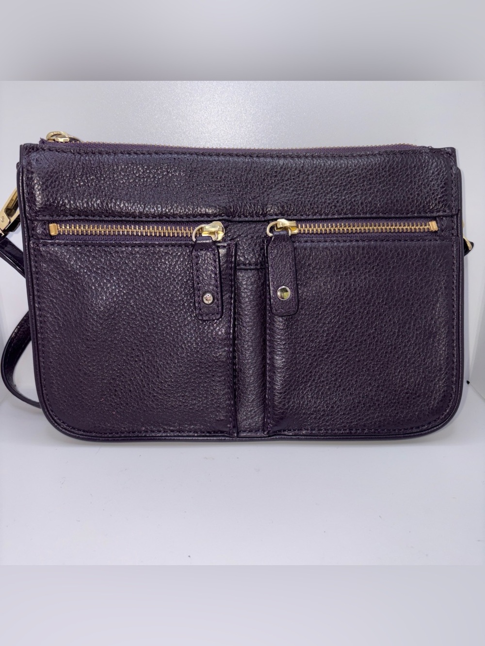 Talbots Purple Leather Crossbody Bag Purse Adjustable Strap Pockets Fall Classic